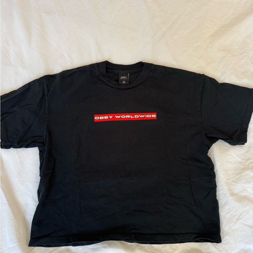 Obey Black Tee with Red Worldwide Logo